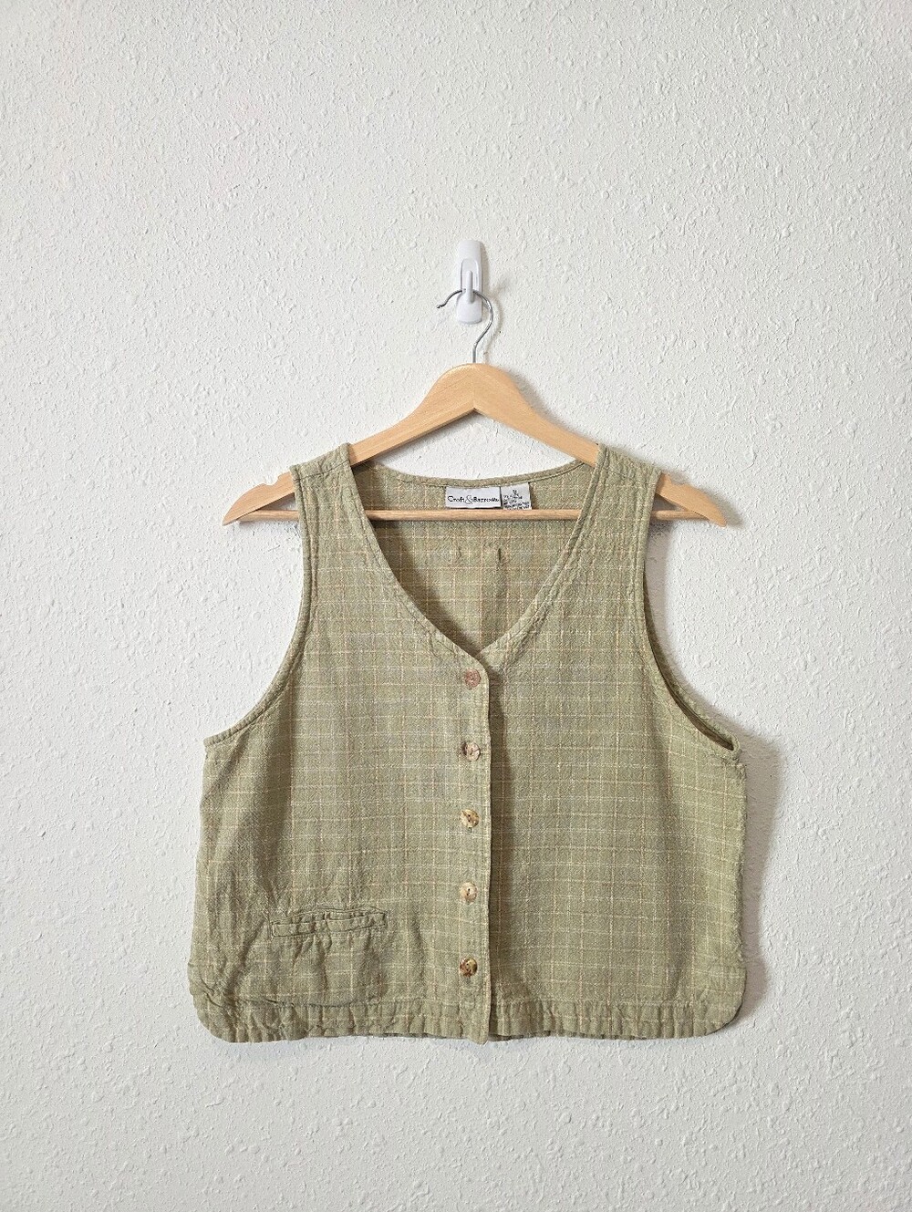 Vintage Green Button Front Linen Cotton Tank S